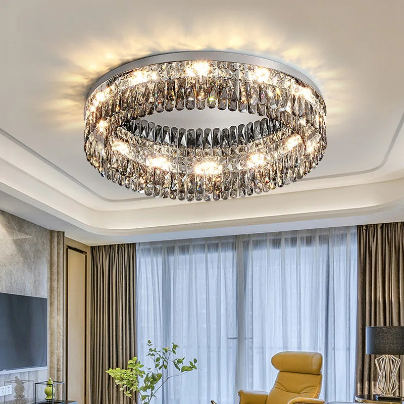 Modern Smoke Grey Crystal Ceiling Lights for Living Room, Kitchen, and Bedroom by Axyaa