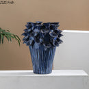 Axyaa Deep Blue Flower Clusters Ceramic Vase for Elegant Desk & Room Decor