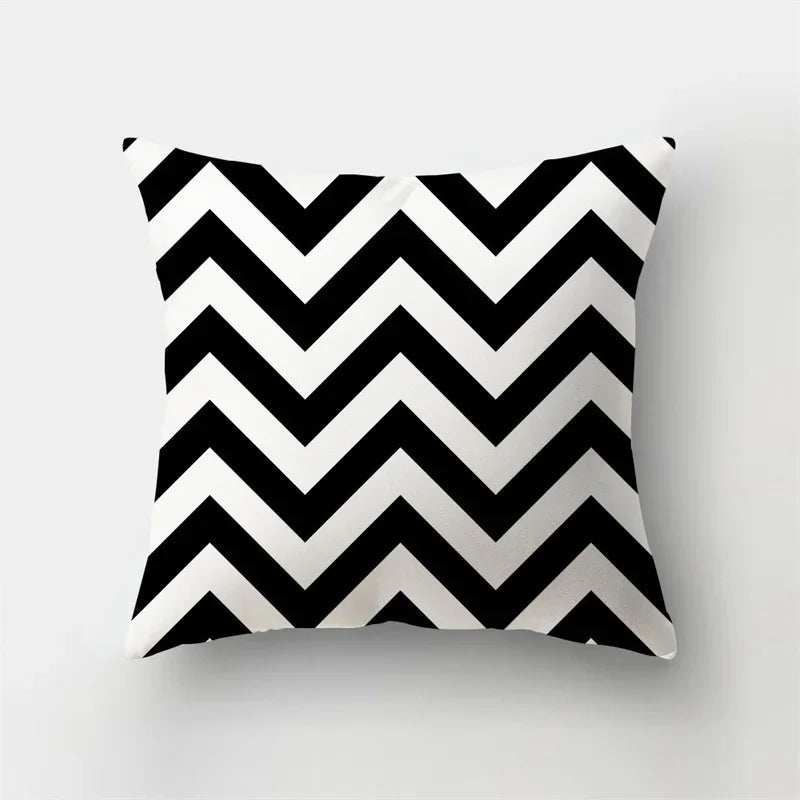 Yellow Black Geometric Cushion Cover - Wave Line Design by Axyaa