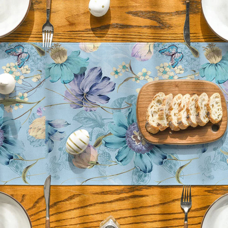 Tropical Birds & Flowers Table Runner by Axyaa: Elegant Dining Decor & Wedding Tablecloth