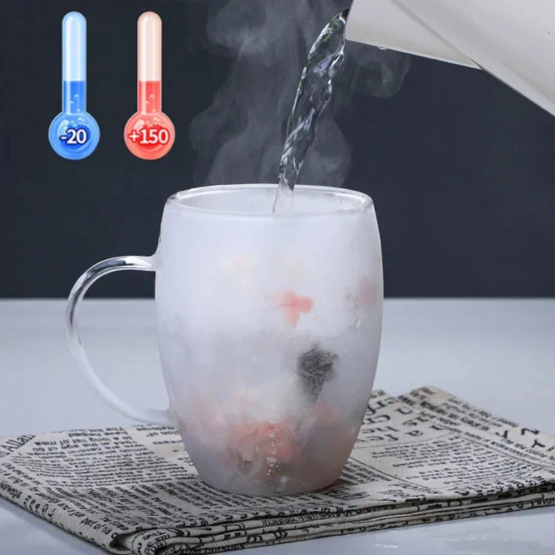 Axya 350ml Double Wall Glass Cup with Artificial Flower Filler.