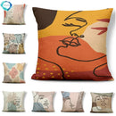Axyaa Geometric Abstract Face Linen Cushion Cover 45x45Cm