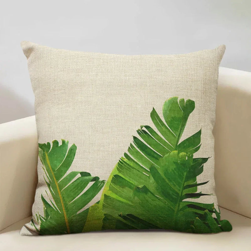 Axyaa Tropical Palm Leaf Cushion Cover 45x45cm Linen Pillowcase