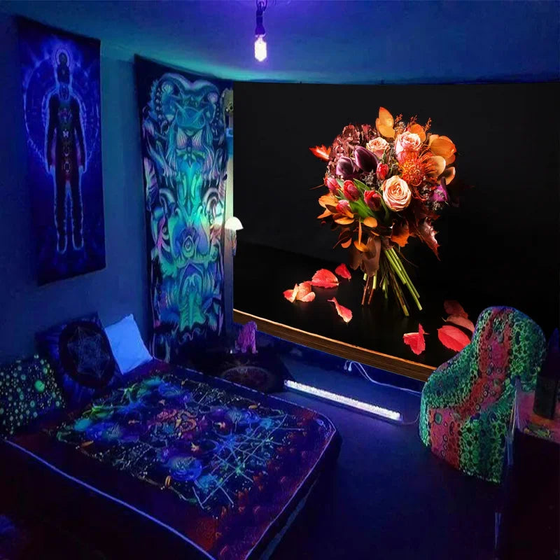 Axyaa Black Light Tapestry - UV Reactive Psychedelic World Hippie Wall Hanging