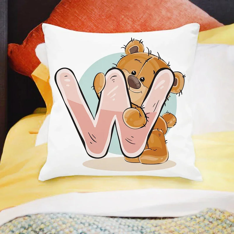 Axyaa Cartoon Bear Alphabet Print Cushion Cover - Children's Room Decor