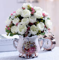 Axyaa Ceramic Vase & Flower Arrangement Set - Home Decor Crafts
