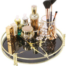 Axya Black Marble Pattern Mirror Tray, Round Glass Plate for Fashionable Cosmetics & Jewelry Storage