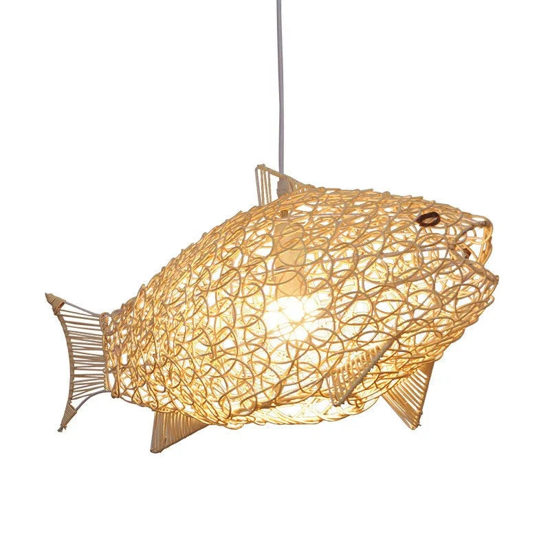 Axya Nordic Fish Art Bamboo Pendant Light Fixture LED for Living Room Kitchen Decor