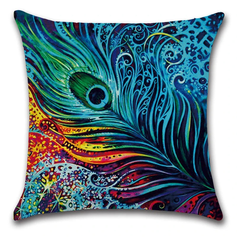 Peacock Feather Printed Pillow Case 45x45cm - Axyaa Brand