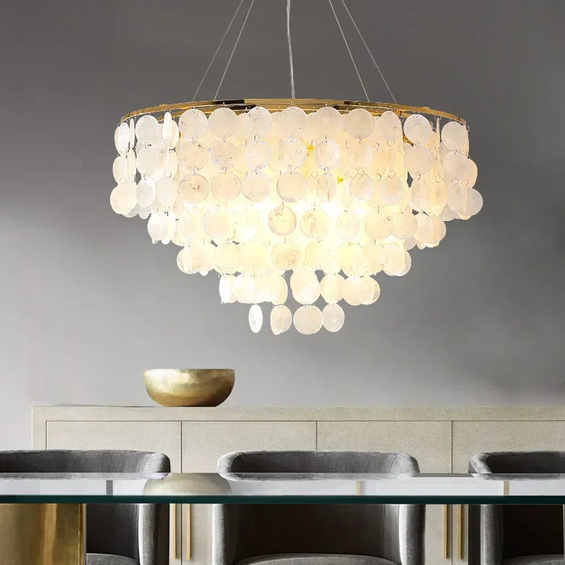 Axyaa Shell Pendant Chandelier: Modern, Cozy Lighting for Home, Hotel, and Shop