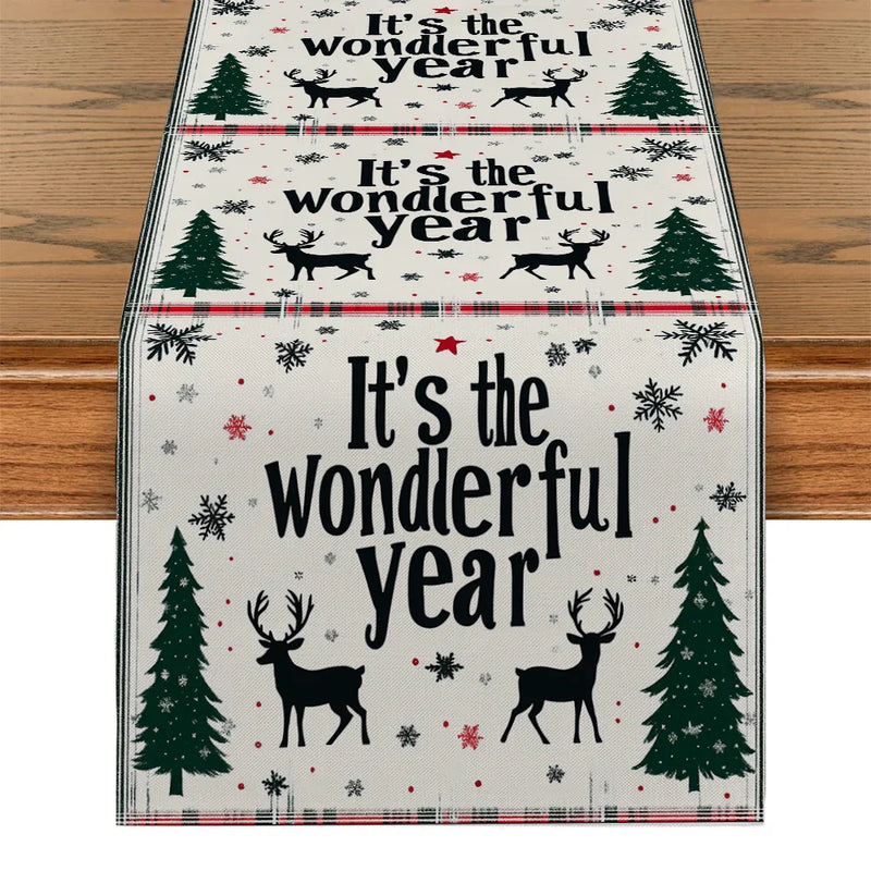 Axyaa Christmas Deer Table Runner - Farmhouse Dining Decor