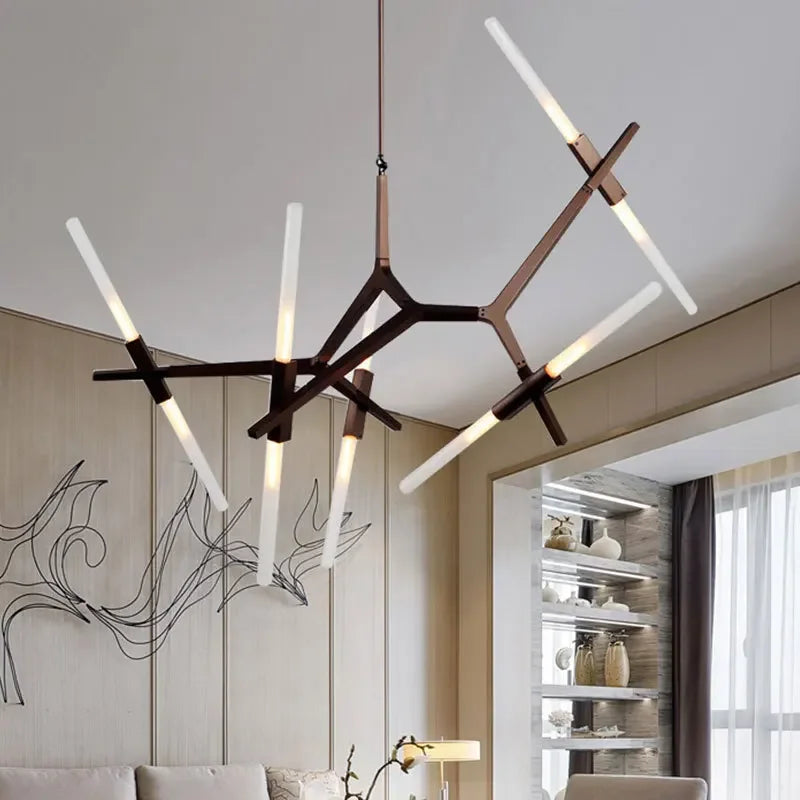 Axyaa Black Golden Herringbone LED Chandelier for Living Room