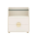 Axyaa Modern 2-Drawer Nightstand with Glass Top, Open Storage Space, Wood End Table