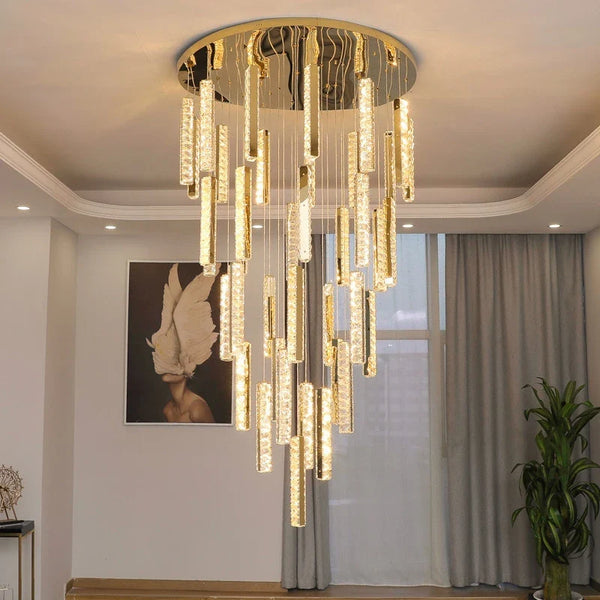 Axyaa Modern Crystal Spiral Staircase Chandelier for Duplex Villa and Restaurant