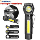Axya COB LED Rechargeable Flashlight - Waterproof, Magnetic Work Light, 3 Lighting Modes