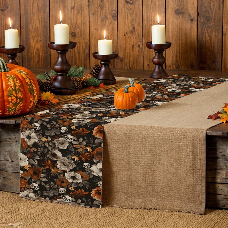 Axyaa Flower Skull Table Runner for Festive Dining Decor