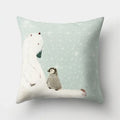 Axyaa Minimalist Spring Tree Landscape Pillow Cover - Bear Penguin Cartoon Animal Pillowcase