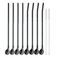 Axyaa Stainless Steel Straw Spoon Set - Reusable Metal With Brush for Drinking