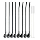 Axyaa Stainless Steel Straw Spoon Set - Reusable Metal With Brush for Drinking