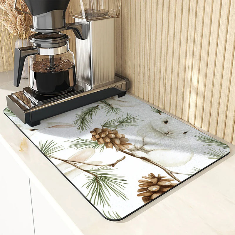 Axyaa Christmas Dish Drying Mat - Heat Resistant Non-slip Kitchen Counter Pad