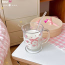 Axyaa Kawaii Bowknot Glass Tumbler, Cute Flower Mug, Aesthetic Tea Cup for Girls