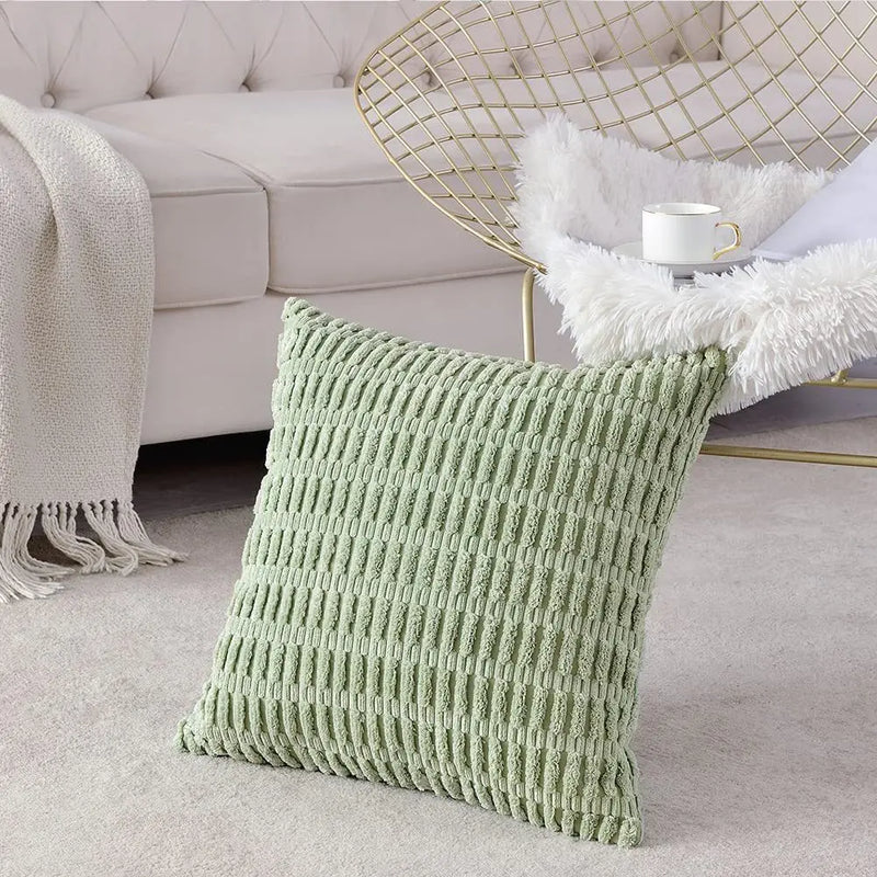 Axyaa Tripe Stripe Corduroy Cushion Cover 18x18 Inch - Boho Chic Home Decor for Living Room