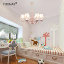 Axyaa Pink Crystal Chandelier with Fabric Shade for Princess Bedroom