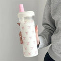 Axyaa Pink Bow Straw Water Bottle - Cute & Portable Outdoor School Cup