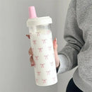 Axyaa Pink Bow Straw Water Bottle - Cute & Portable Outdoor School Cup
