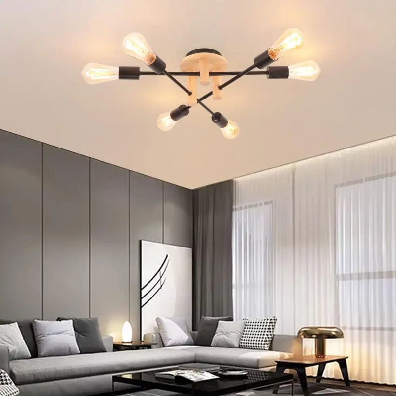 Axyaa Retro Industrial Ceiling Chandelier Wood LED Light Fixture Living Room