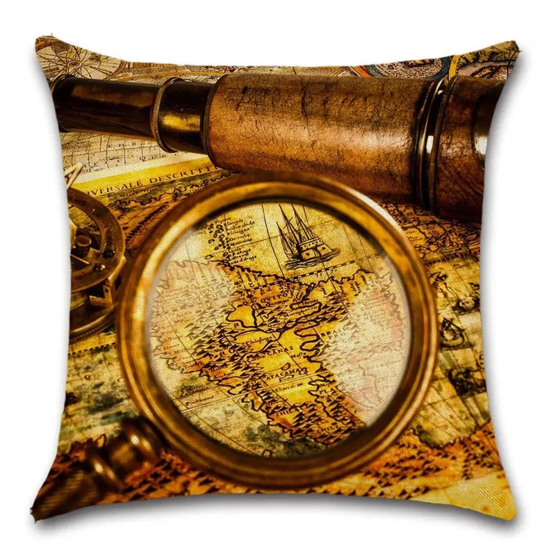 Axyaa Pirate Treasure Map Magnifier Print Throw Pillow Cover 45X45CM