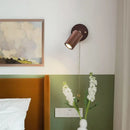 Axyaa Japanese Walnut Wood Bedroom Wall Lamp with Adjustable Spotlight