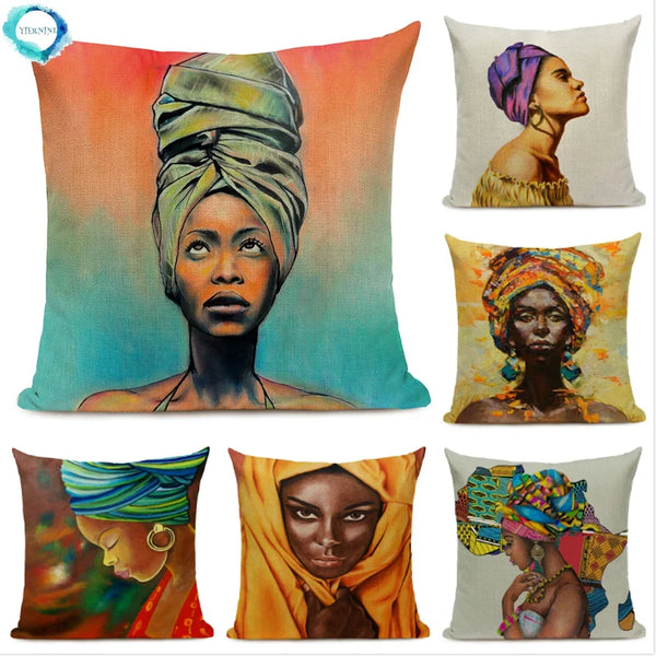 African Nation Women Portrait Pillow Cover for Home Decor by Axyaa