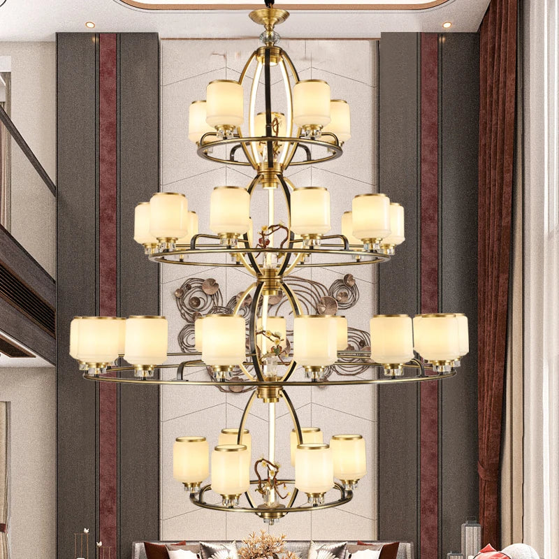 Axyaa Copper Jade Chandelier: Luxury Chinese Style Lighting for Home, Restaurant, and Villa