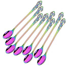 Axyaa Colorful Retro Stainless Steel Long Mixing Spoon Set for Kitchen Dining