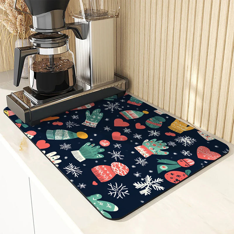 Axyaa Christmas Coffee Dry Mat - Absorbent & Anti-Slip Table Placemat