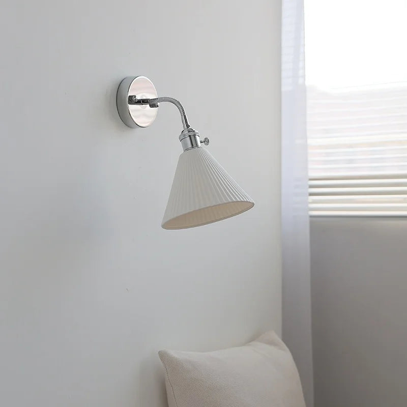 Axyaa White Ceramic LED Wall Light with Pull Chain Switch