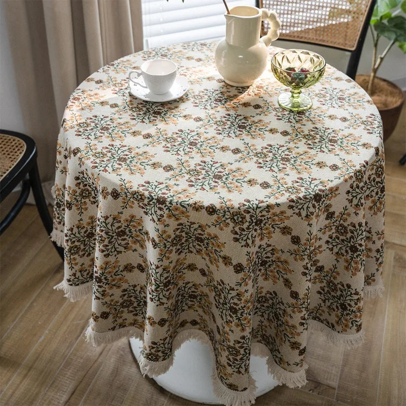 Axya Jacquard Flower Round Tablecloth - Thick and Elegant Design