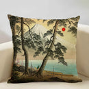 Axyaa Japanese Landscape Ukiyo Style Cushion Cover 45x45cm Art Decor Linen Pillow Case
