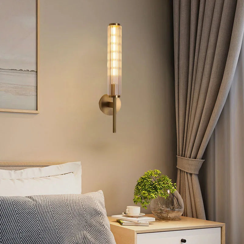 Clear Glass Gold Brass Wall Light Axyaa Sconce - Elegant Indoor Bedroom Foyer Lamp