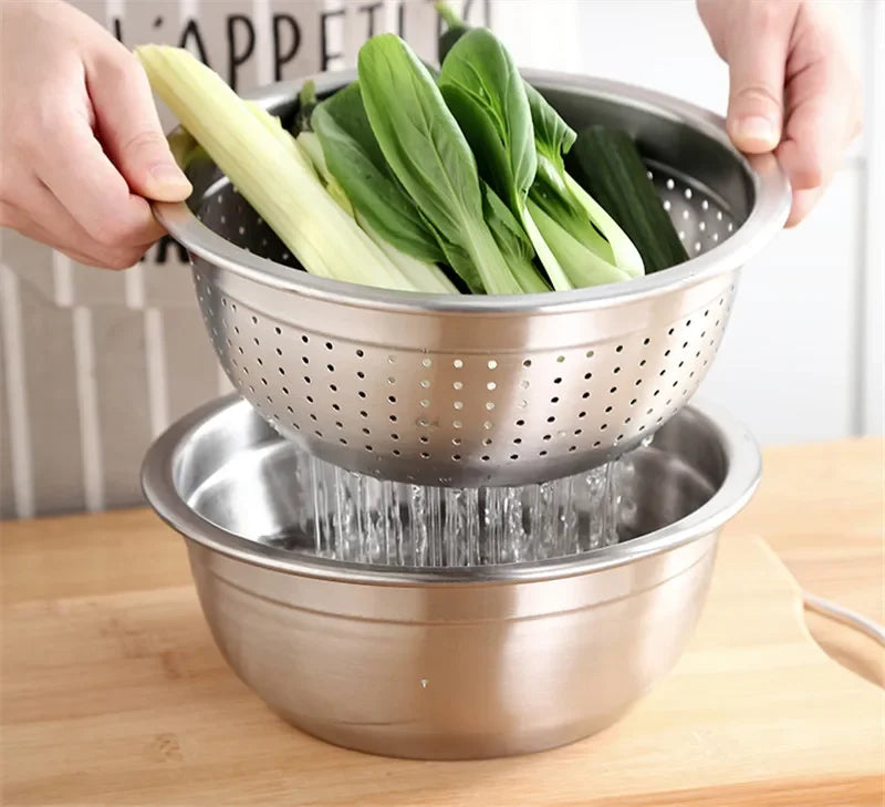 Axya Stainless Steel Drain Basket Vegetable Washing Basin and Filter Net