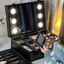 Axyaa Lighted Makeup Case with LED Mirror & Adjustable Divider - Waterproof Organizer