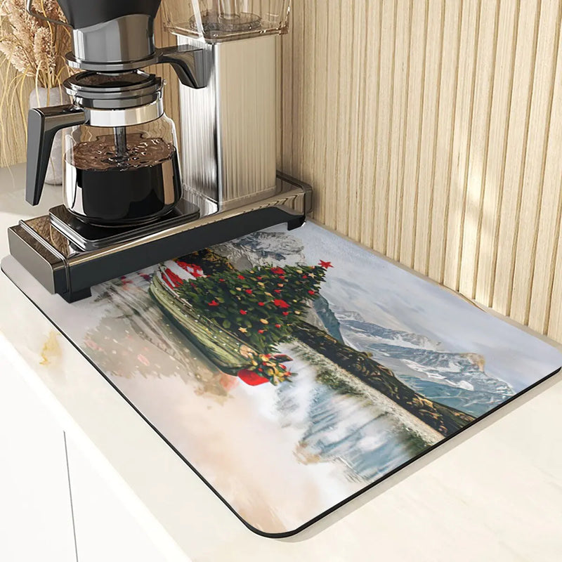 Axyaa Christmas Tree Printed Kitchen Drying Mat
