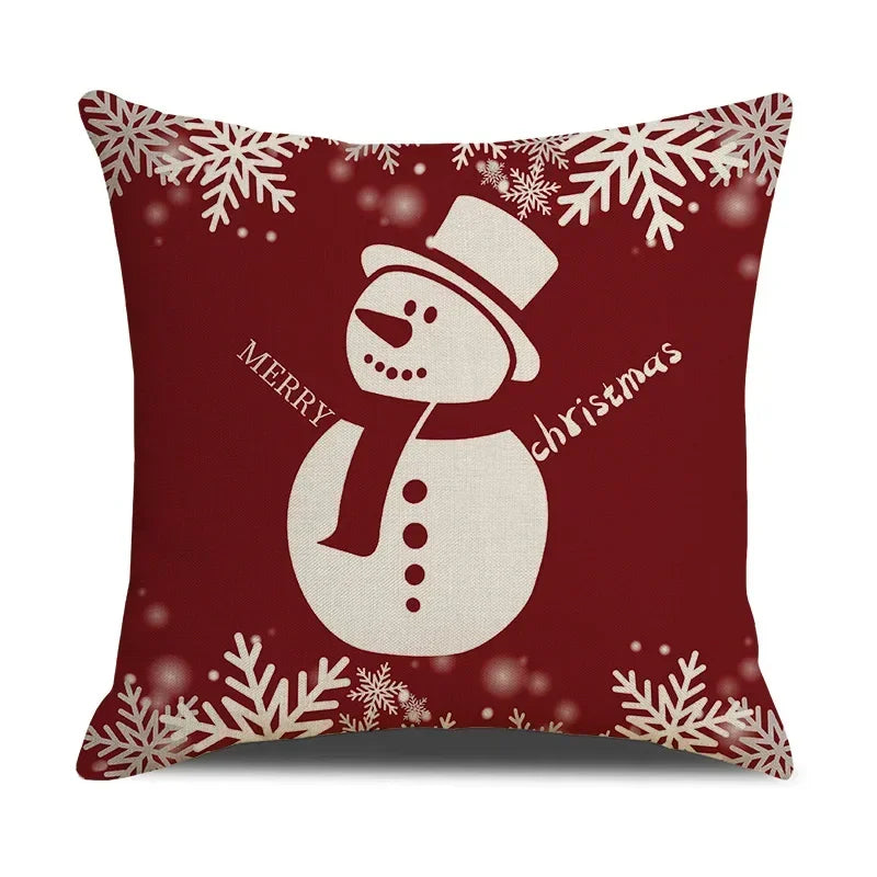 Axyaa Christmas Linen Print Throw Pillow Cover for Home Sofa, Living Room and Bedroom