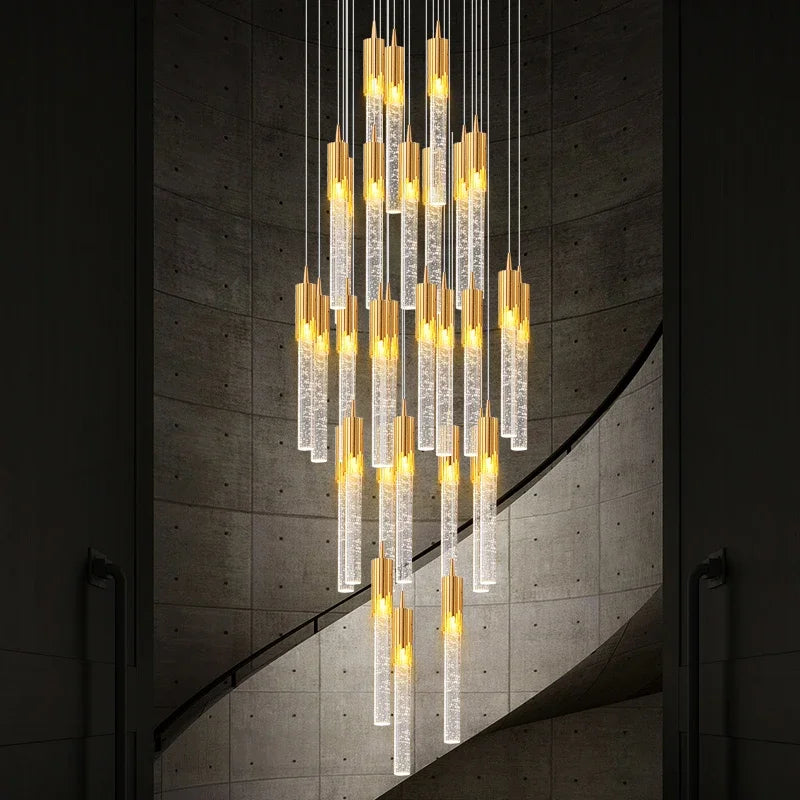 Axyaa Crystal Staircase Chandelier: Minimalist Loft Lighting Fixture