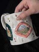 Axya Hand-Painted 3D Ceramic Coffee Mug with Handle - Retro Milk Mug