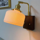 Axyaa Rotatable Ceramic LED Wall Sconce Nordic Walnut Wood Pull Chain Switch Bedside Lamp