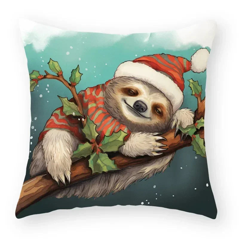 Christmas Cartoon Animal Printed Pillowcase by Axyaa: Decorative Throw Cover for Sofa, Living Room, Cushion