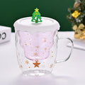 Axyaa 300ml Christmas Double Wall Glass Cup with Silicone Lid