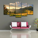 Axyaa Sunset Mountain Clouds Green Nature Landscape Canvas Wall Art